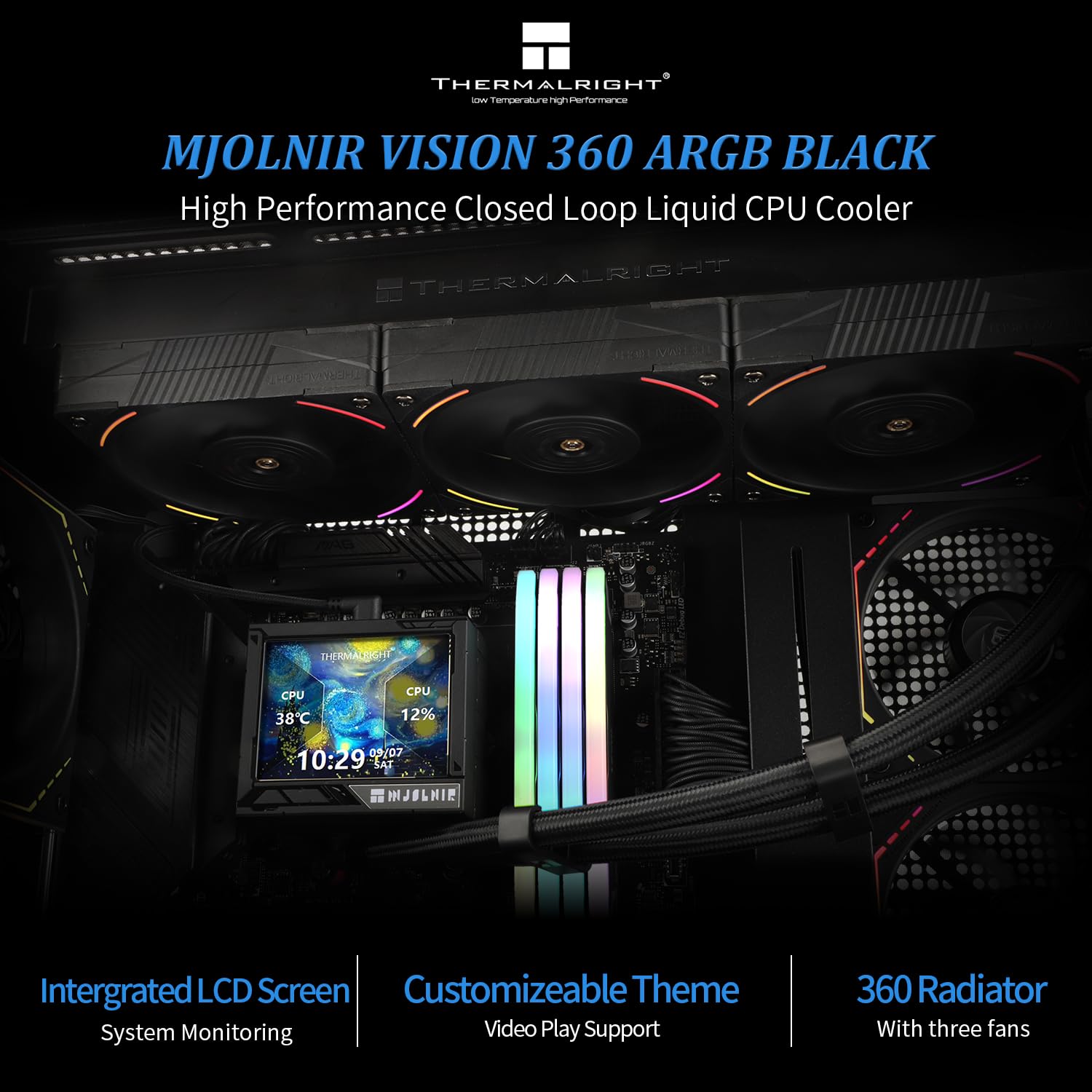 Thermalright Liquid Cooler Mjolnir Vision X 360 LCD ARGB Black Without fan Thermalright Liquid Cooler Mjolnir Vision X 360 LCD ARGB Black Without fan